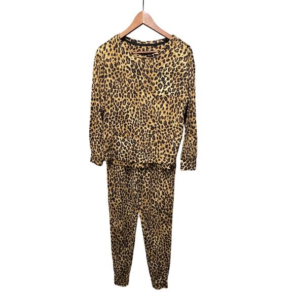 Lauren Ralph Lauren Other - Lauren Ralph Lauren Leopard Print Pajama Set Long Sleeve Top Joggers Brown Small